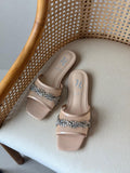 Gina Crystal-Embellished Flat Slides / Mules