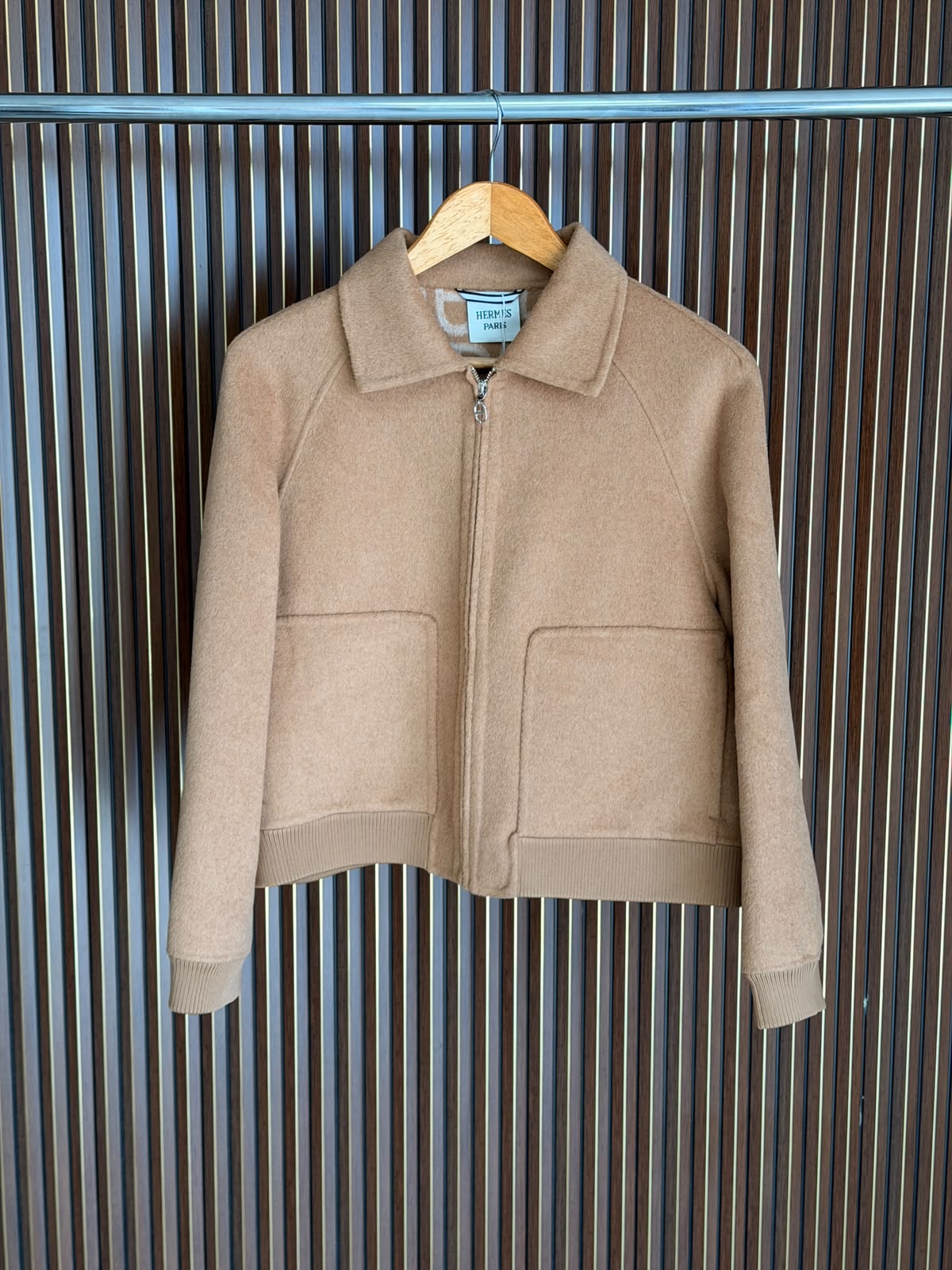 Hermès Cashmere Zip-Front Short Bomber Jacket