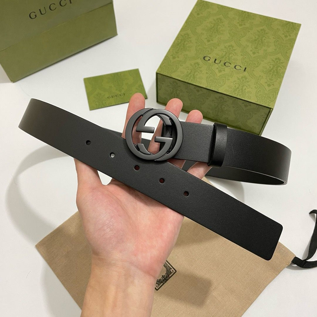 GUCCI Interlocking G Black Leather Belt