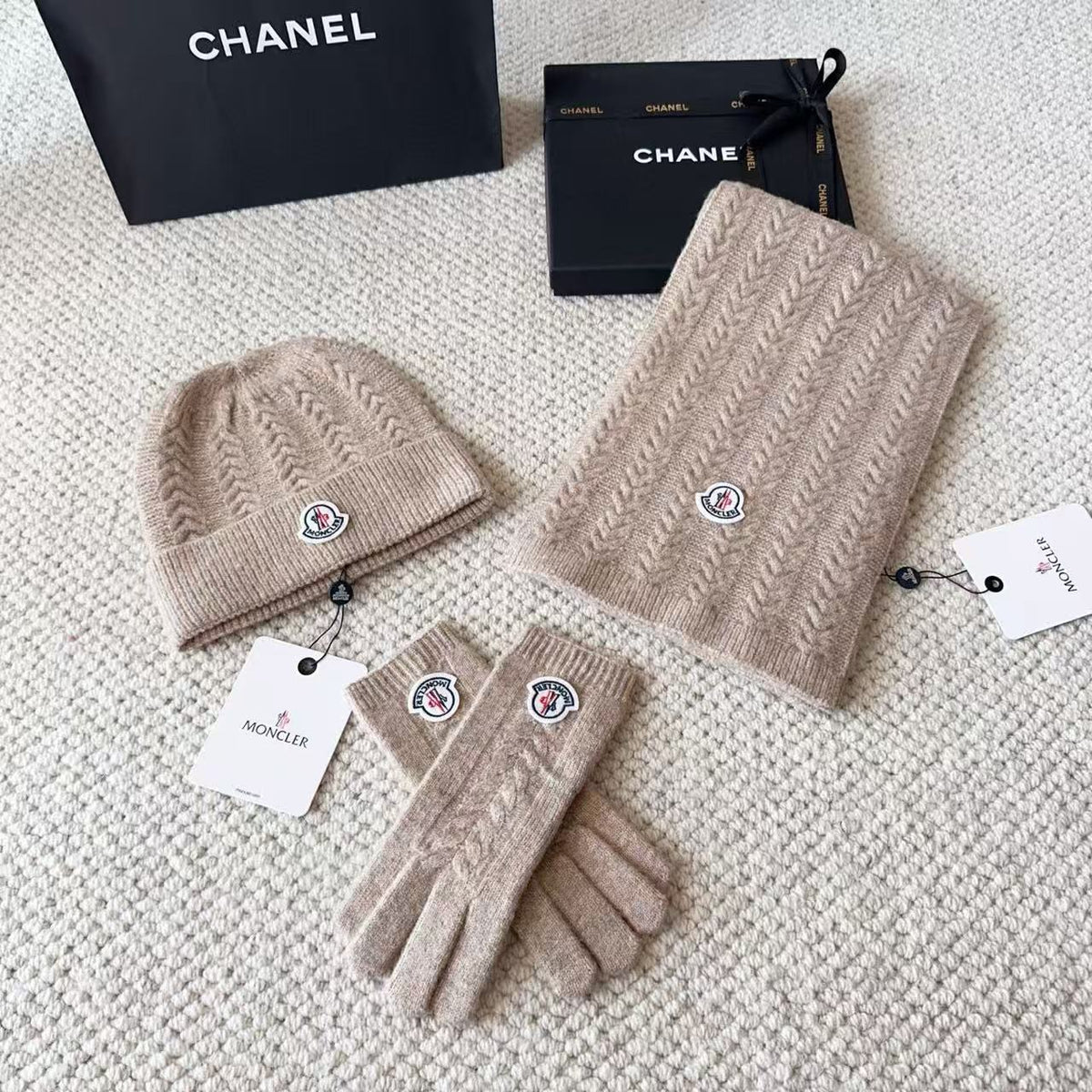 MONCLER Scarf Beanie & Gloves Set