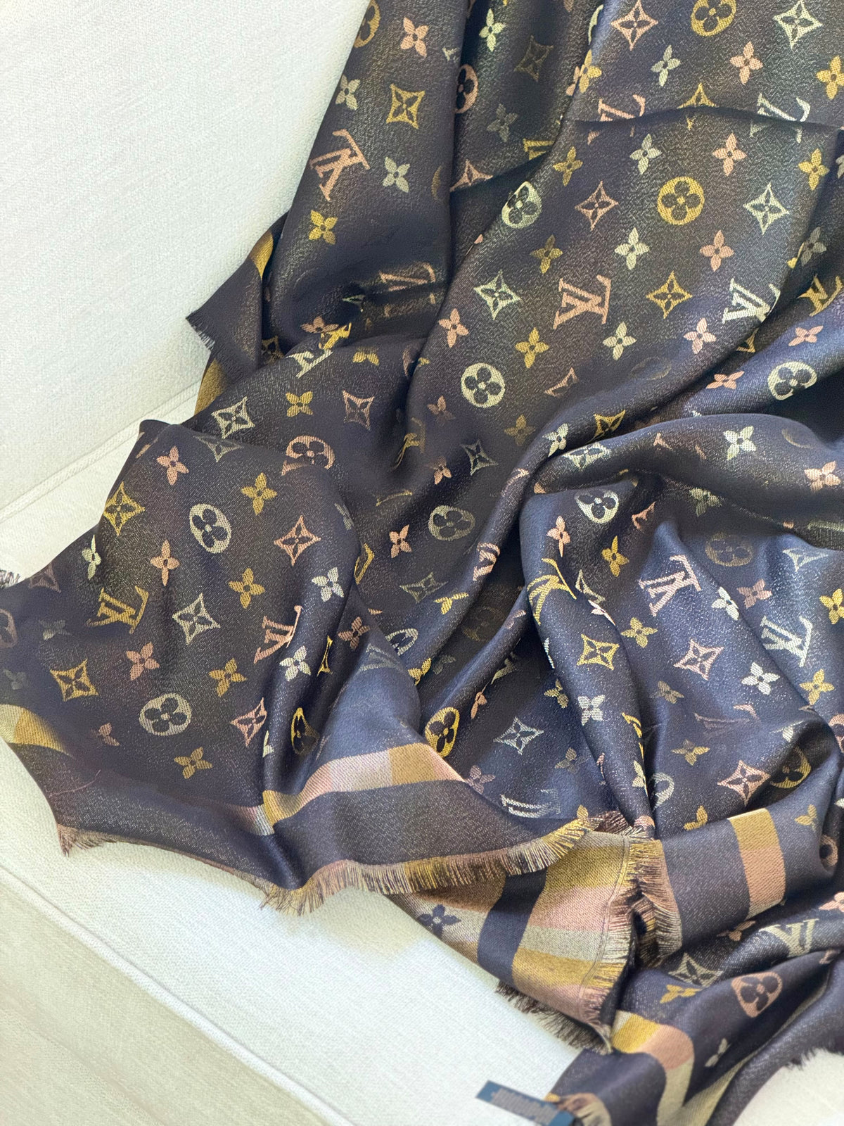 LV Monogram Fringed Square Scarf
