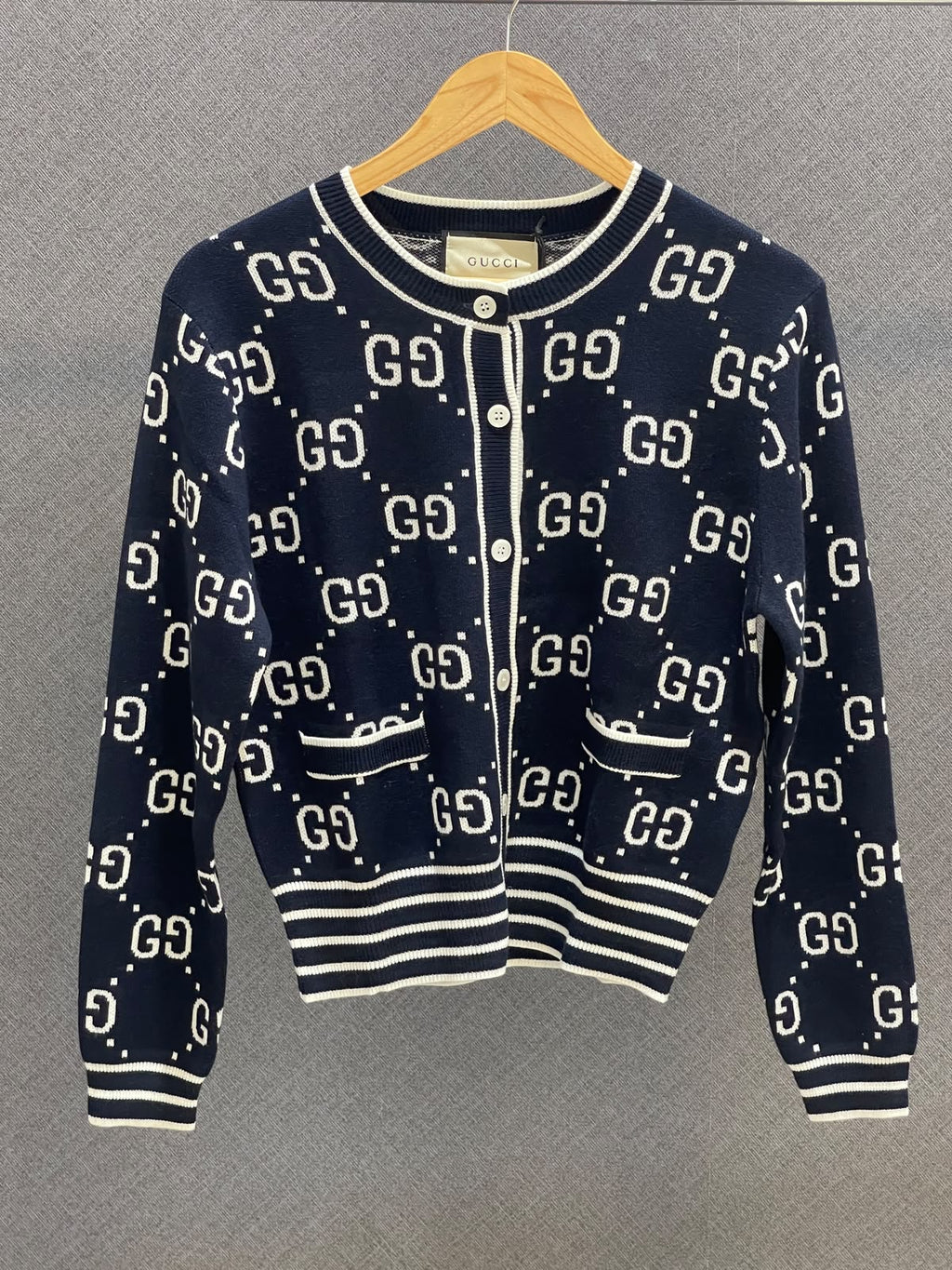 Gucci Reverse GG Jacquard Wool Cardigan