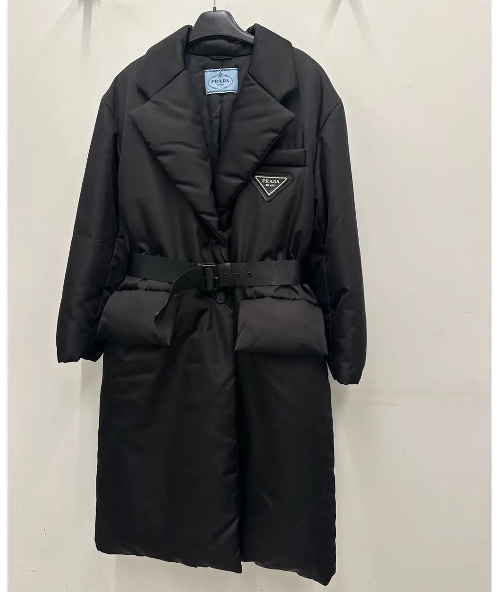 Prada Re-Nylon Belted Long Puffer Coat