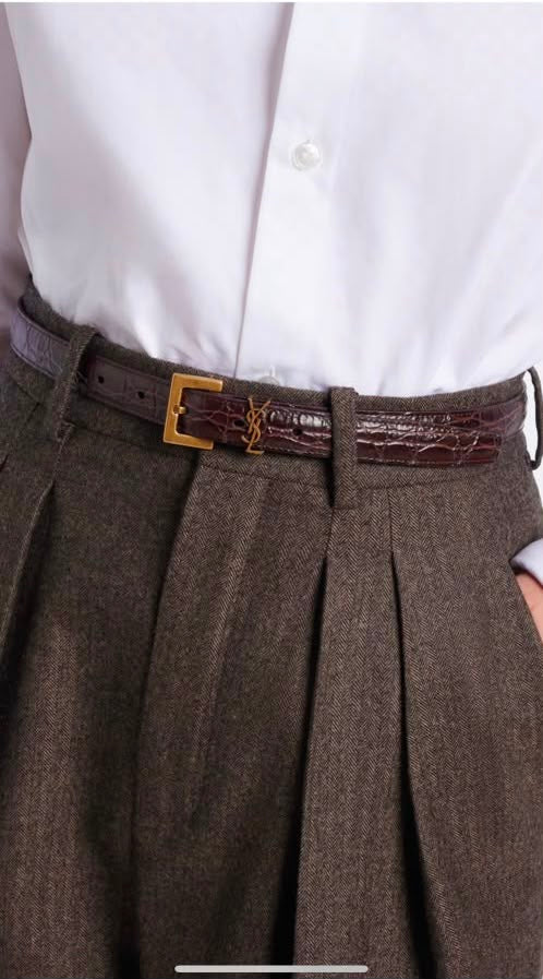 Saint Laurent Cassandre Thin Leather Belt