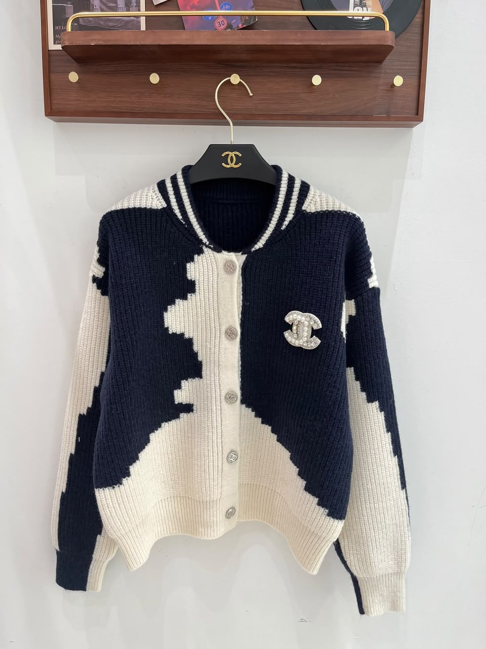 Chanel Color-Block Knit Cardigan with Pearl CC Logo