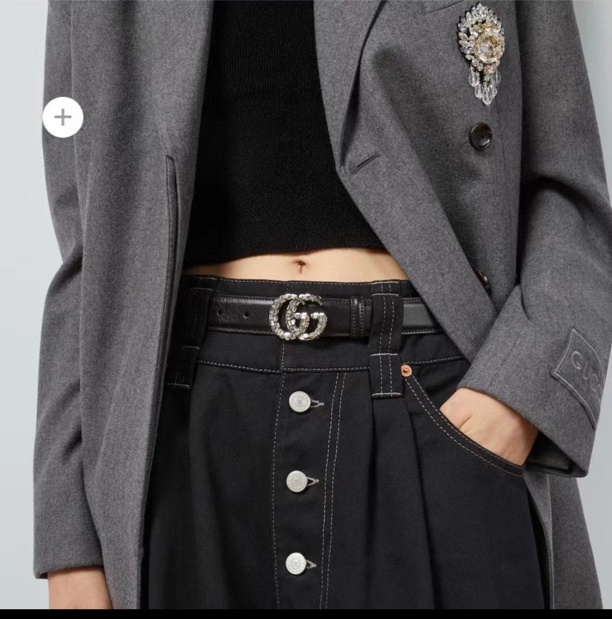 GUCCI Crystal Double G Leather Belt