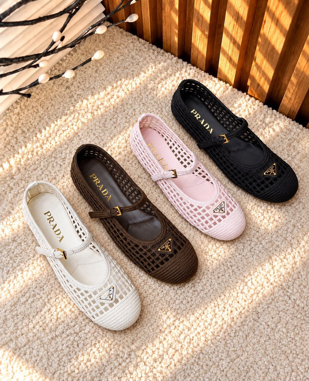 Prada Woven Mesh Mary Jane Flat