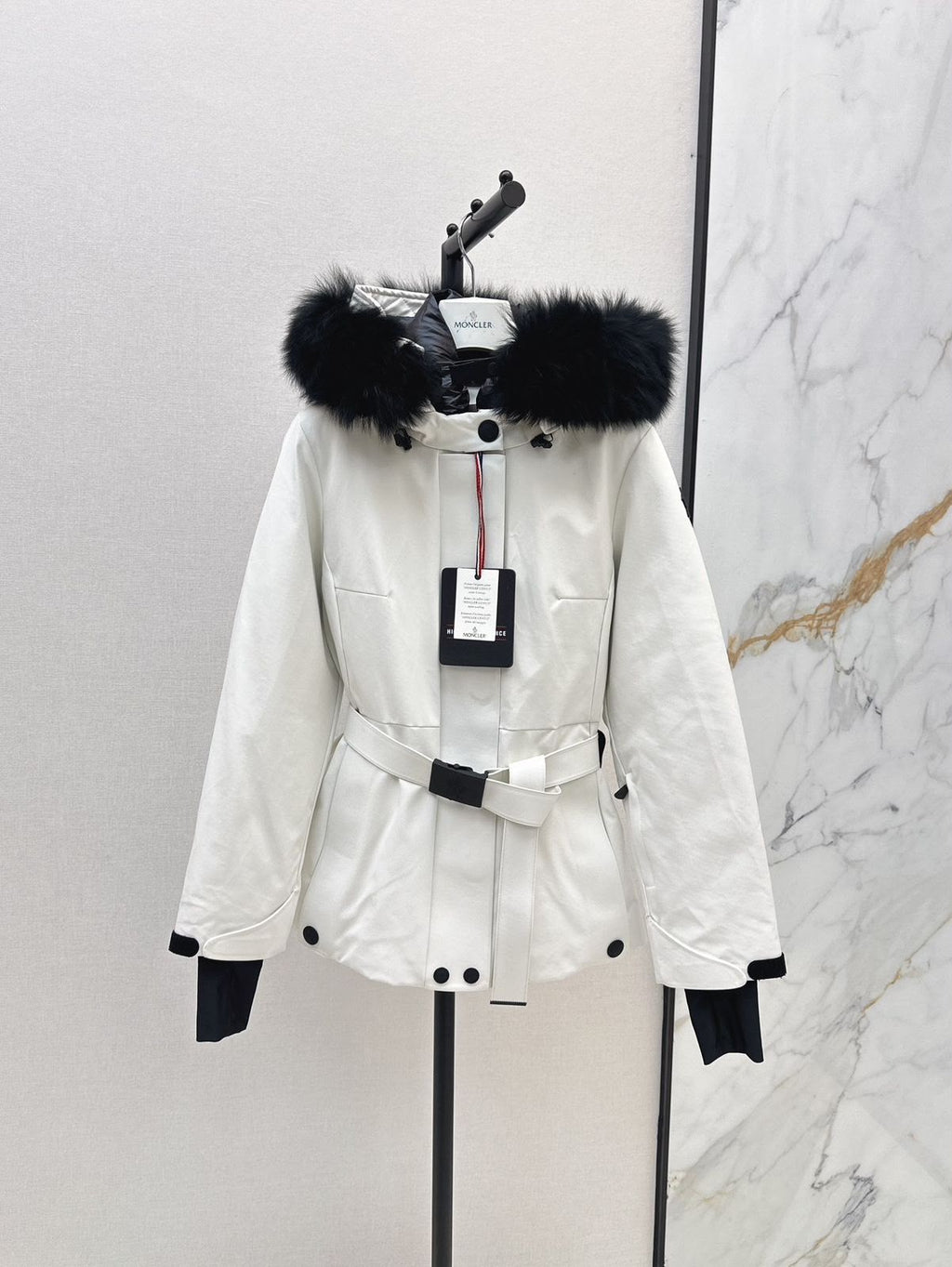 Moncler Fur-Trimmed Hooded Belted Jacket