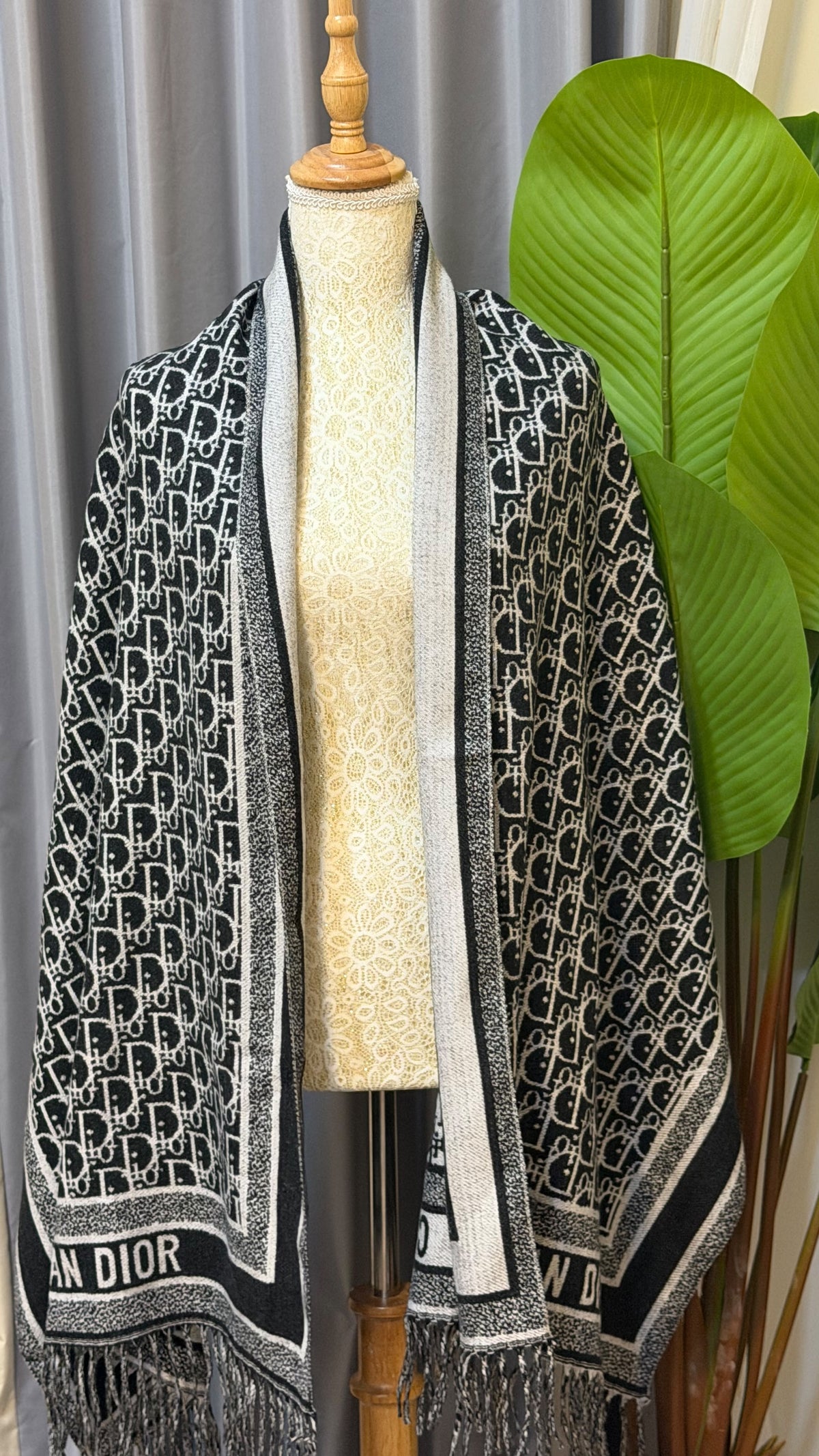 Dior Outline Monogram Fringed Shawl
