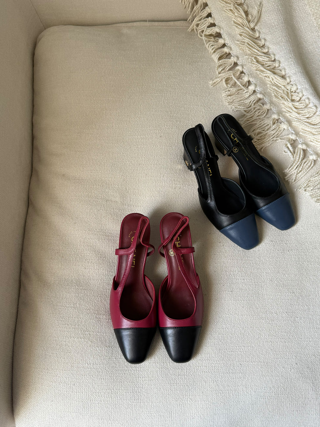 CHANEL Smooth Cap-Toe Slingback Heels