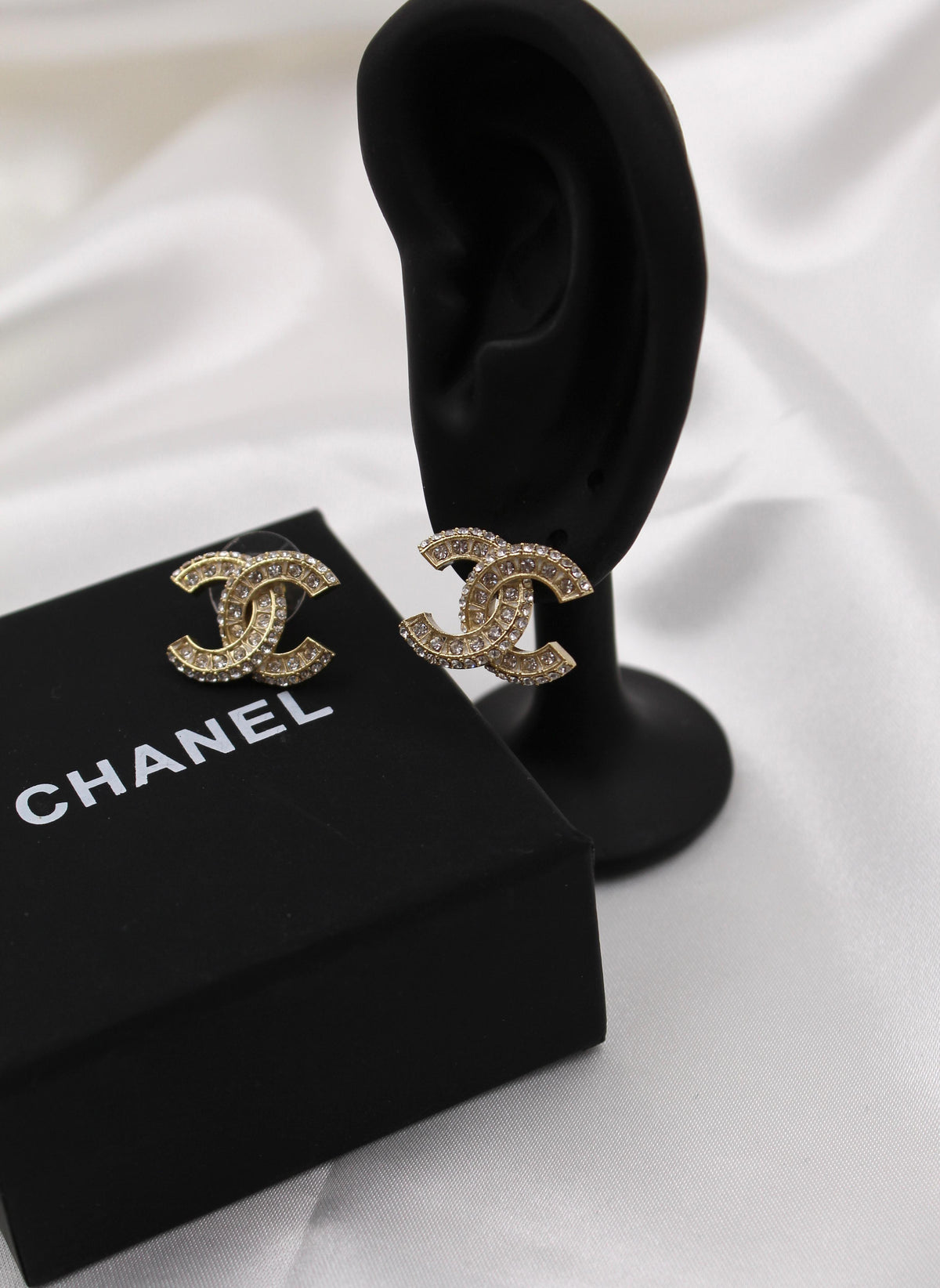 CHANEL – CC Crystal Stud Earrings