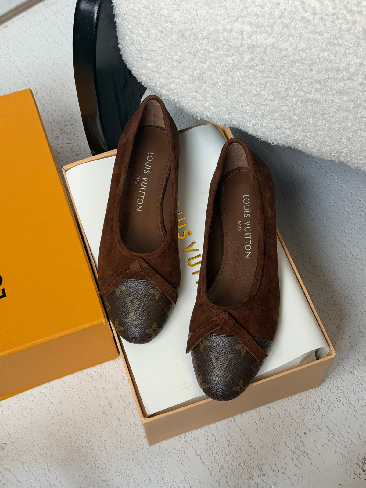 Louis Vuitton Suede Ballet Flats with Monogram Canvas Cap-Toe