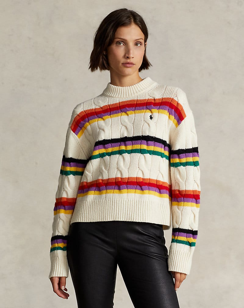 Polo Ralph Lauren Striped Cable-Knit Cotton Sweater