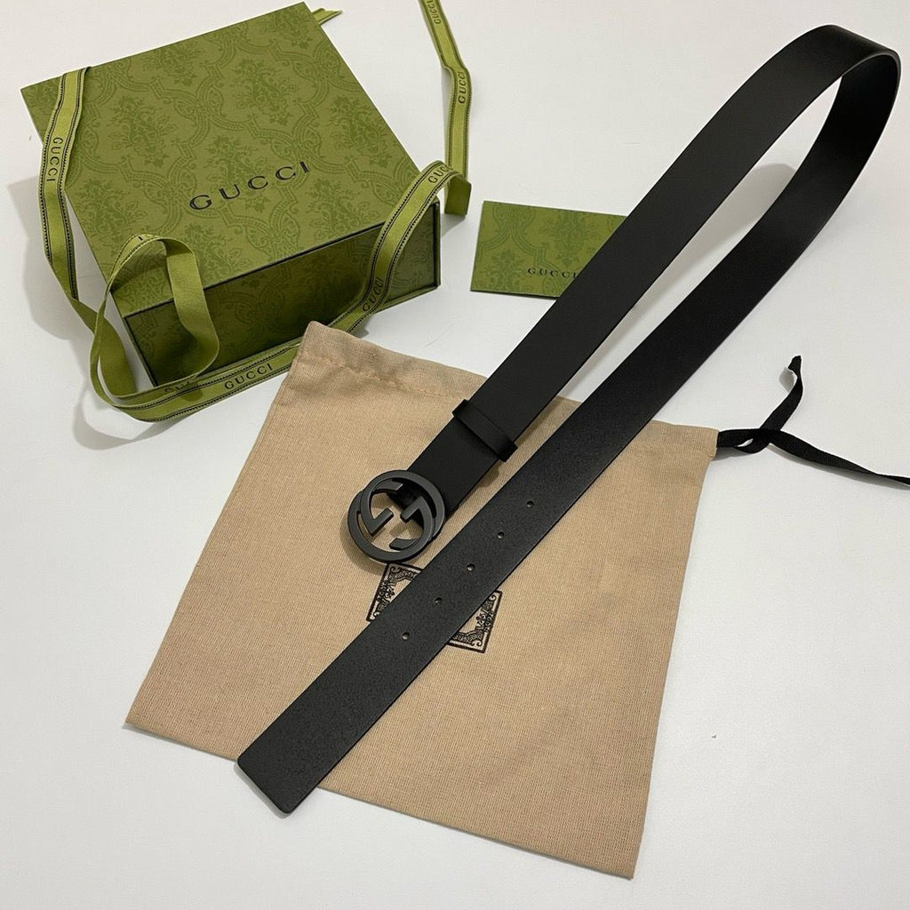 GUCCI Interlocking G Black Leather Belt