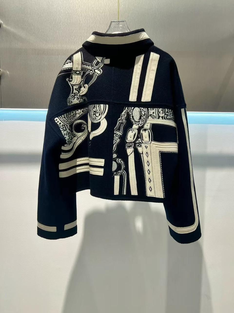 Hermès Silk Scarf Motif Printed Wool and Cashmere Jacket
