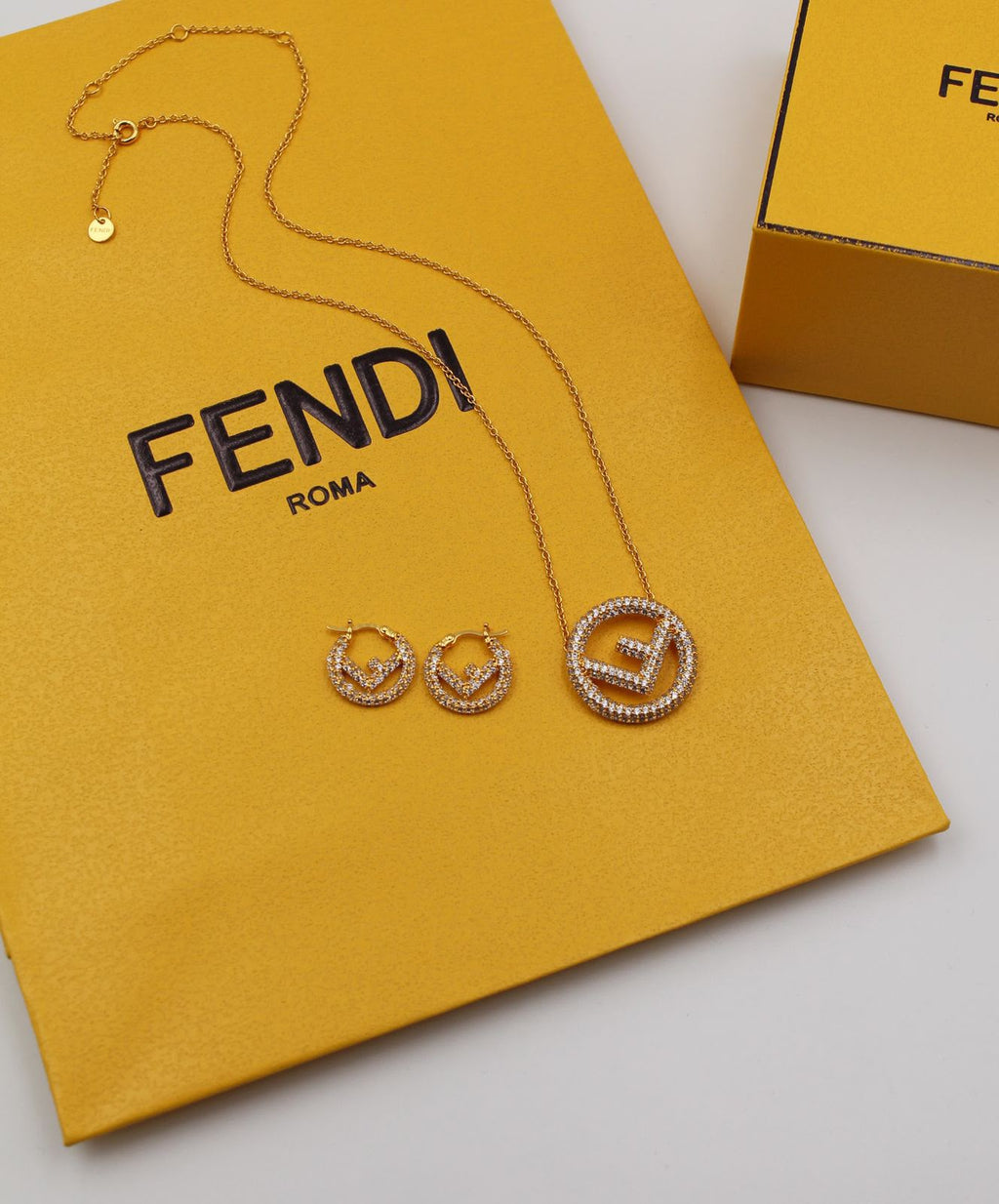 Fendi FF Gold Necklace & Earrings Set