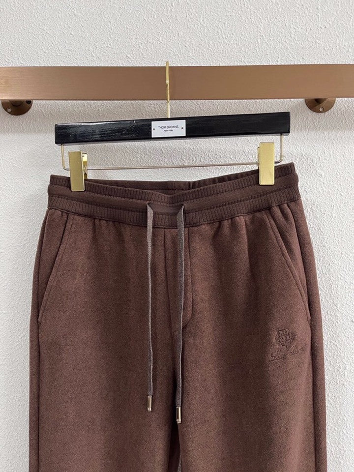 Brown Embroidered Drawstring Trousers