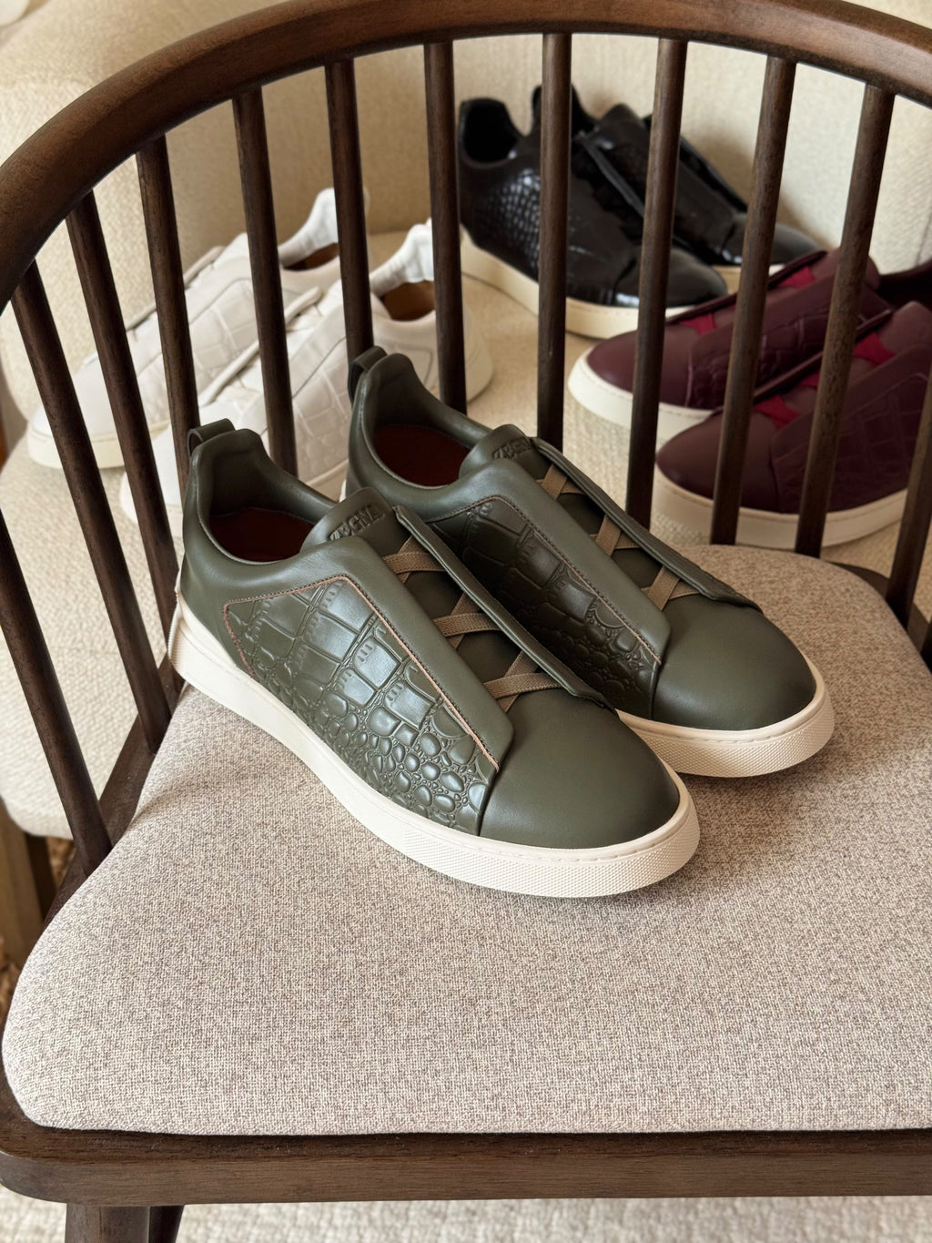 ZEGNA Triple Stitch Alligator Leather Slip-On Sneakers