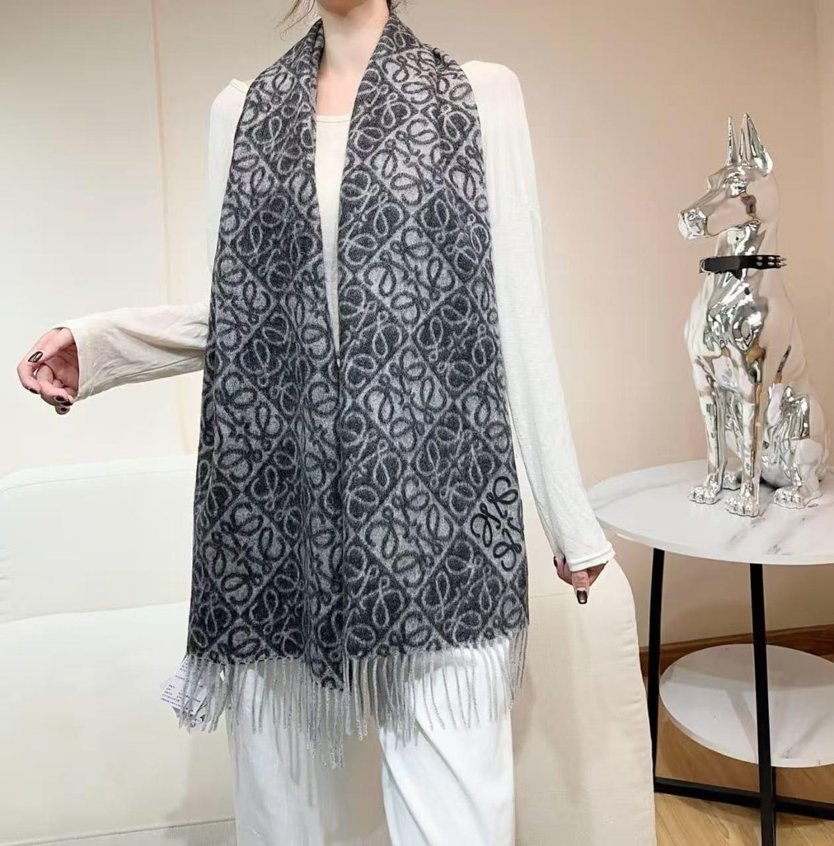 LOEWE Anagram Fringed Scarf