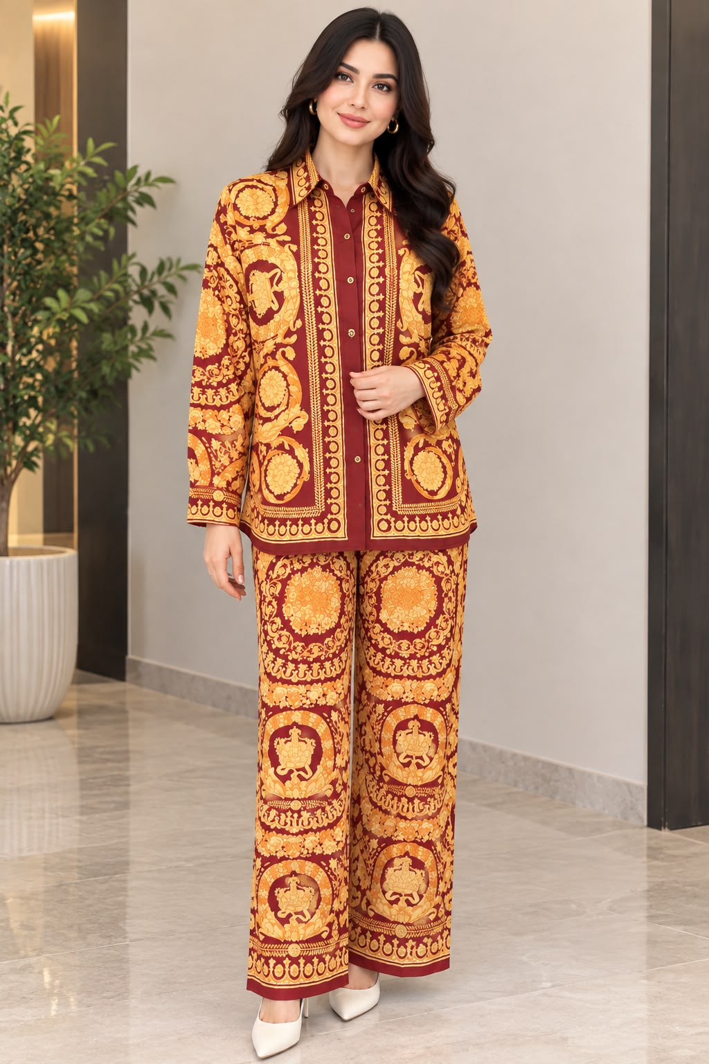 Versace Barocco Print Shirt and Trousers Set
