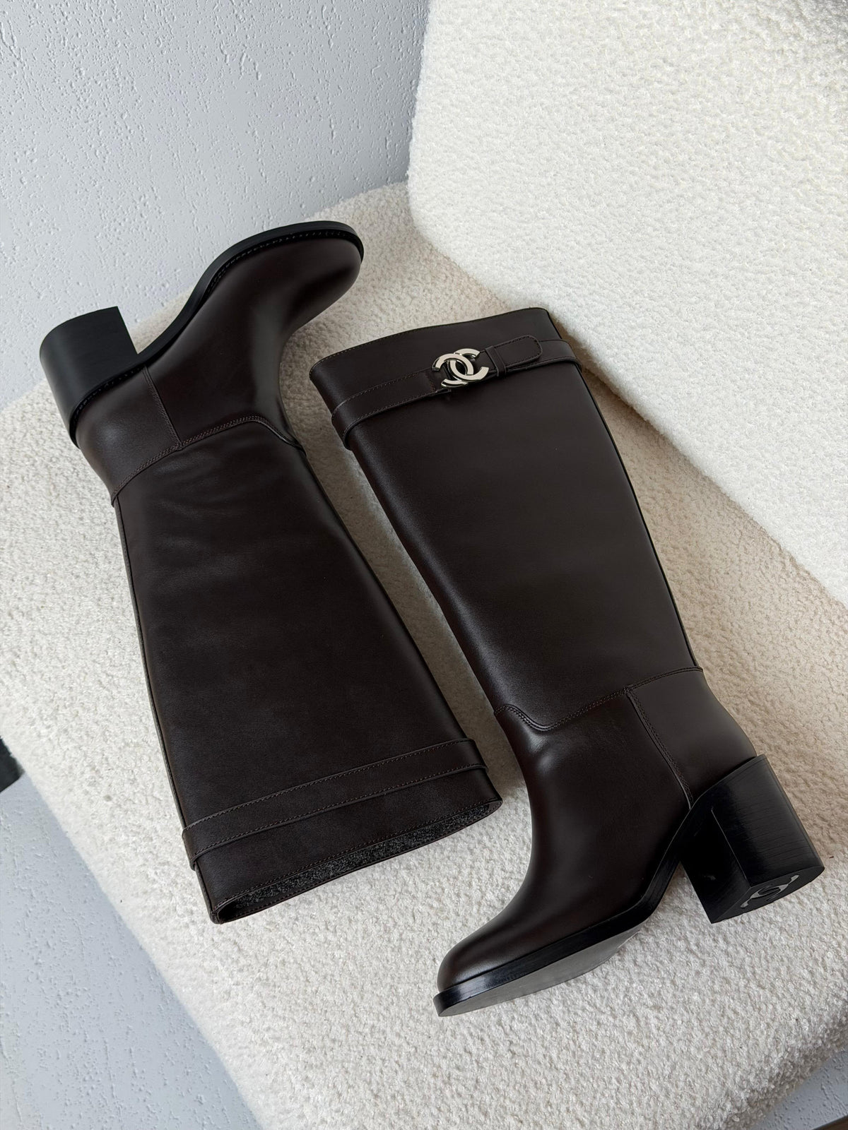 Chanel CC Logo Leather Knee-High Boots