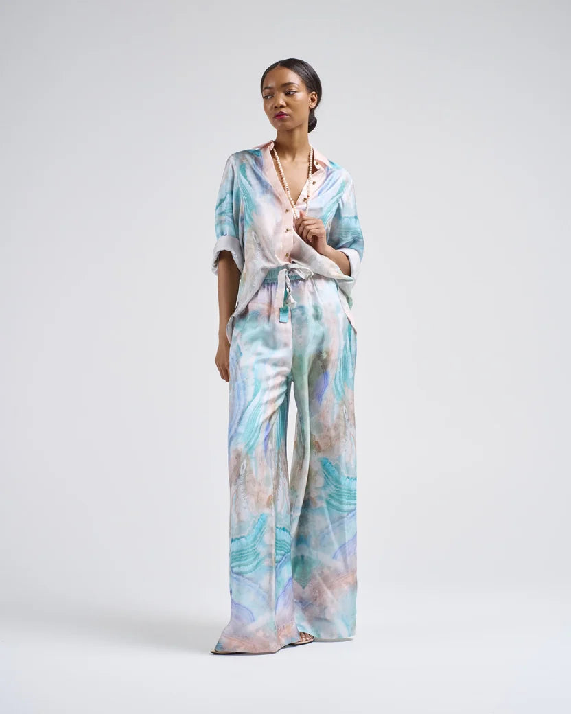 Zimmermann Illuminate Silk Two-Piece Pant Set in Blue Agate