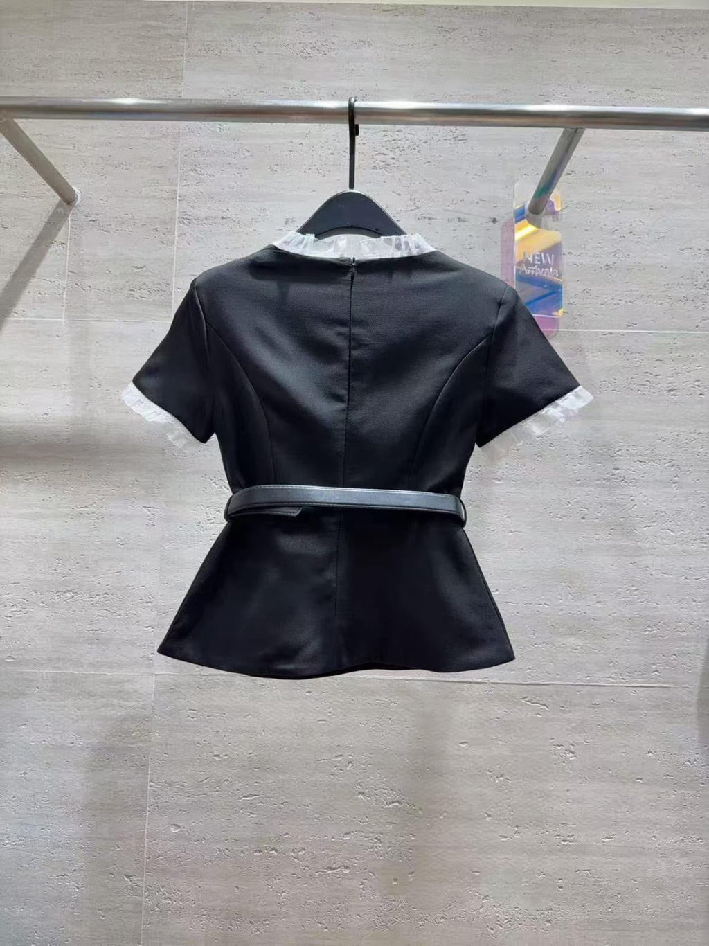 Chanel Black and White Ruffle Trim Top