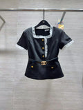 Chanel Black and White Ruffle Trim Top