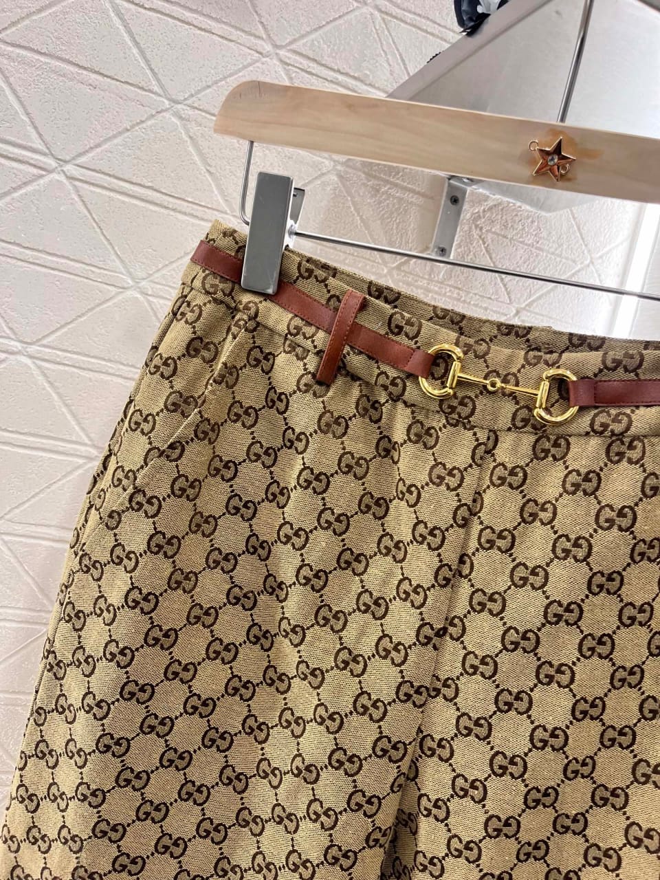 Gucci Beige Monogram Trousers