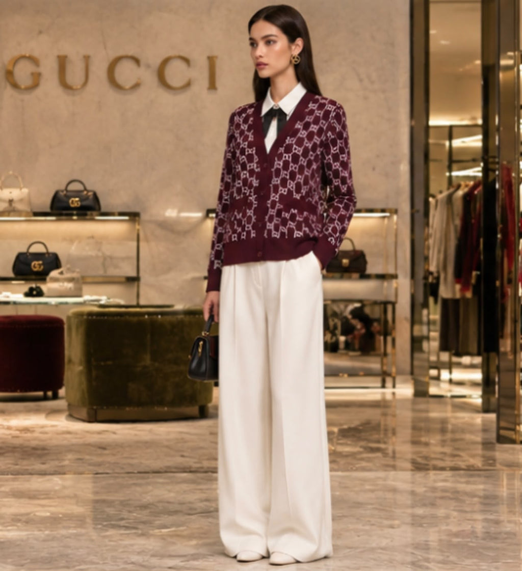 Gucci Burgundy Monogram Cardigan