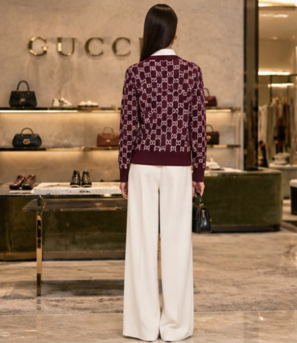 Gucci Burgundy Monogram Cardigan