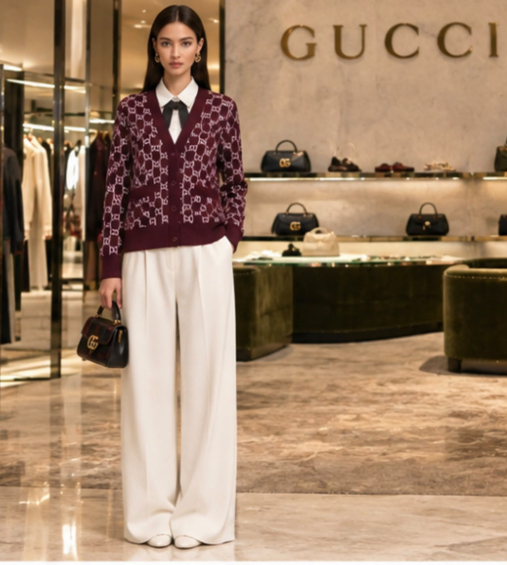 Gucci Burgundy Monogram Cardigan