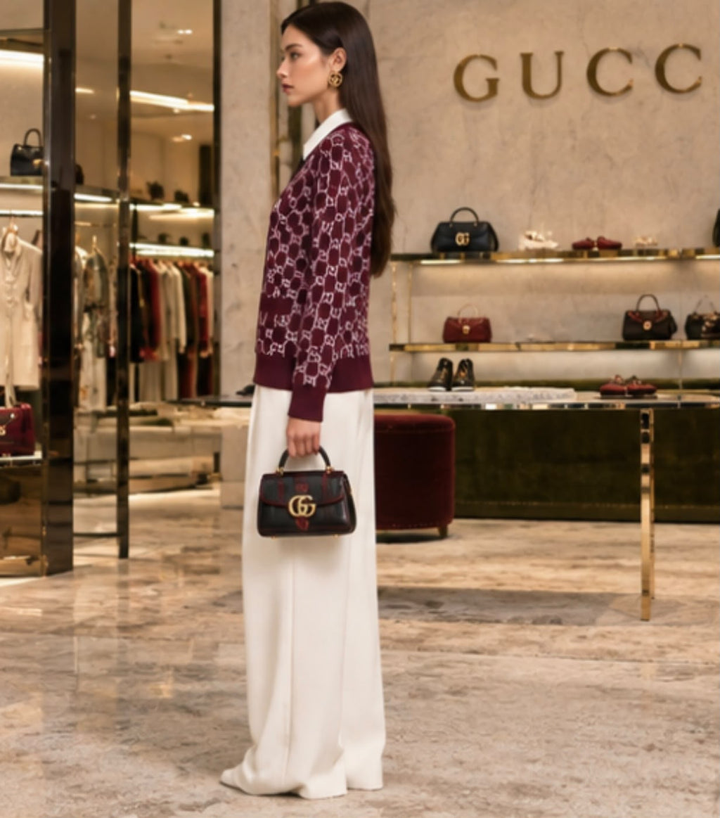 Gucci Burgundy Monogram Cardigan