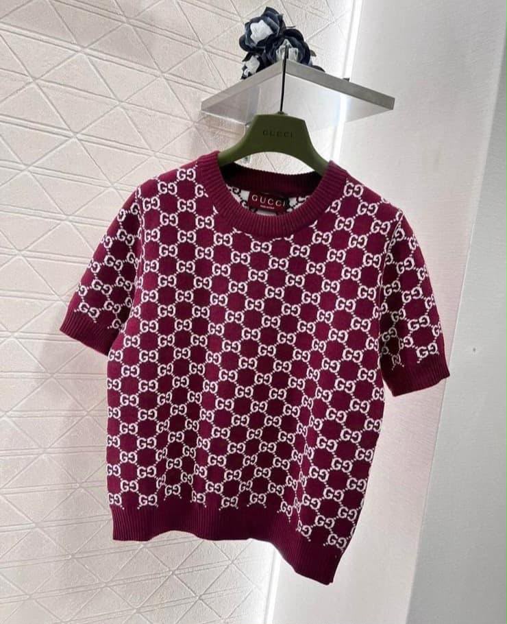 Gucci Monogram Short-Sleeve Knit Top