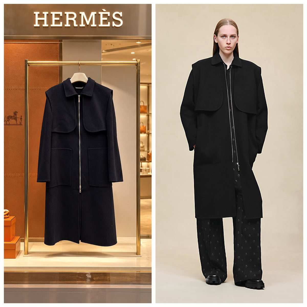 Hermès Zip-Front Long Coat