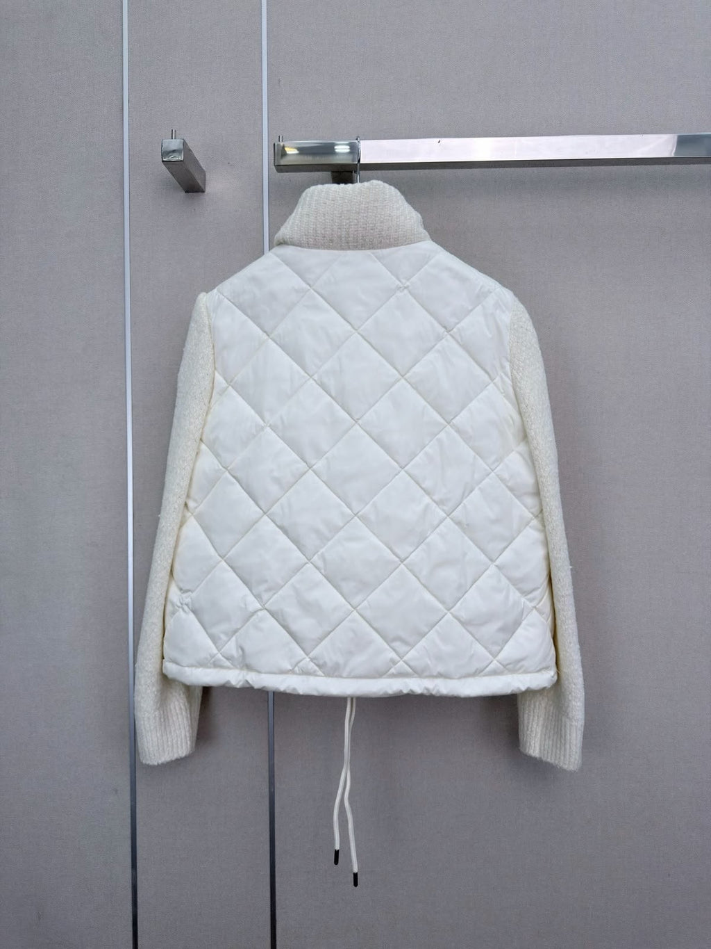 Moncler Ivory Quilted Knit-Sleeve Jacket