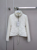 Moncler Ivory Quilted Knit-Sleeve Jacket