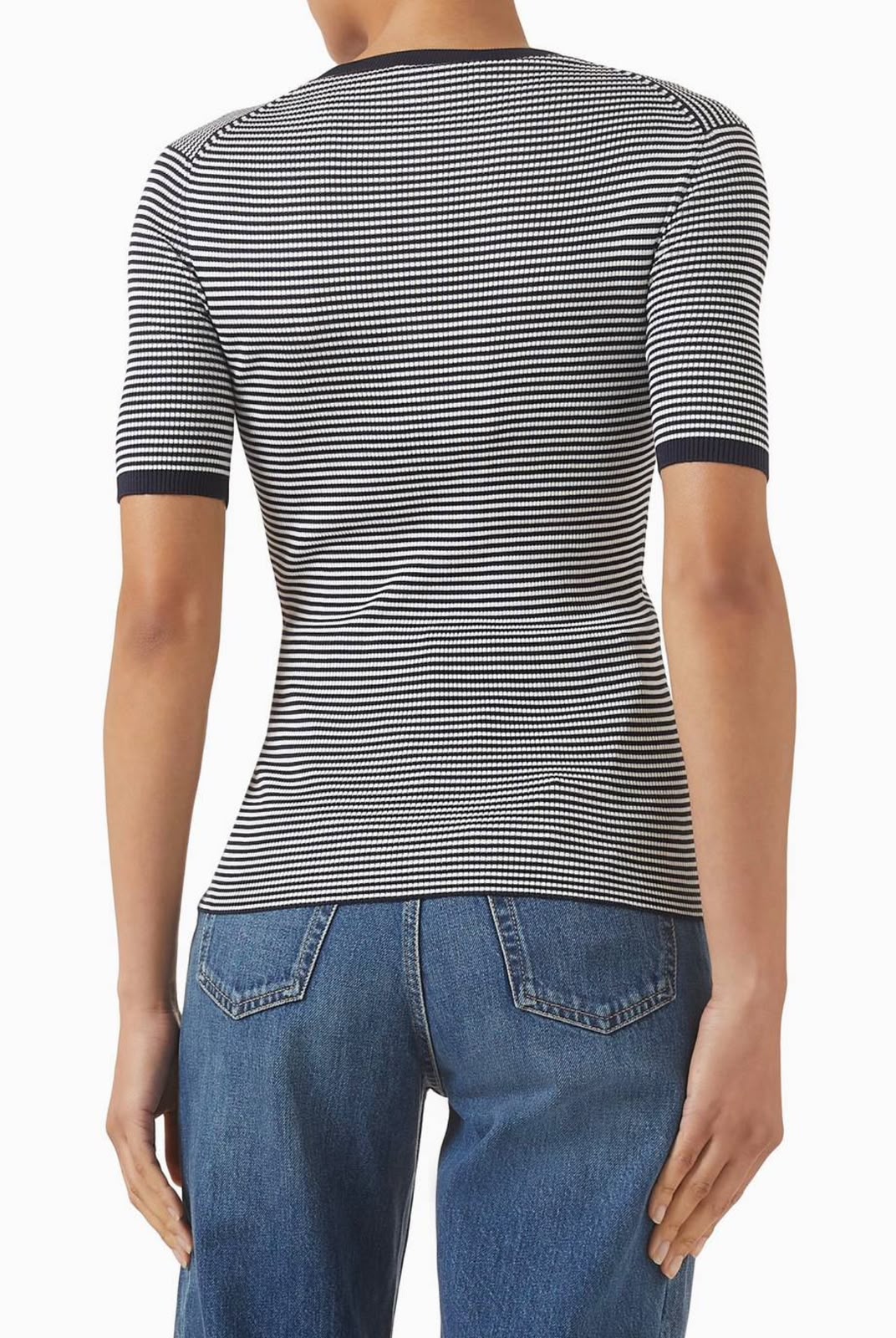 Prada Black and White Striped Logo T-Shirt