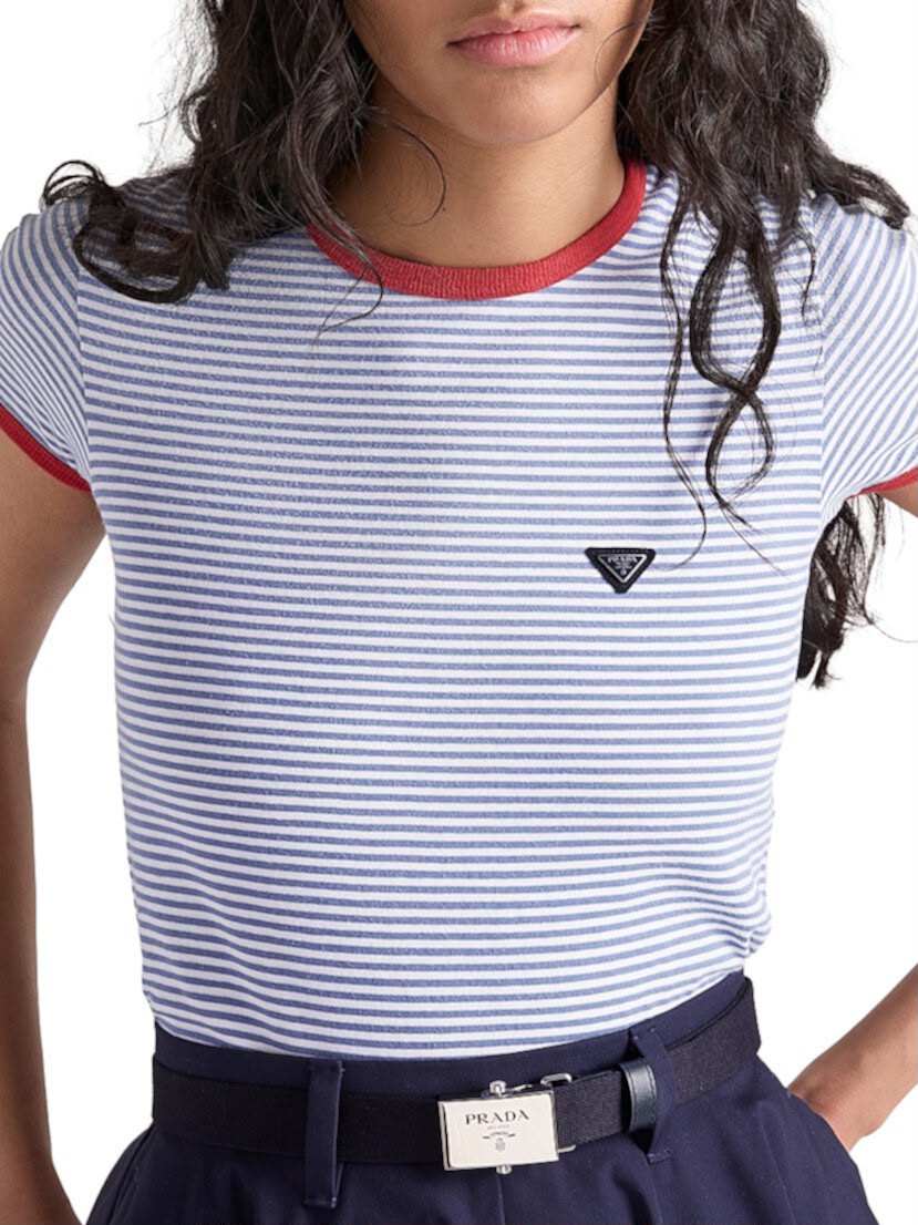 Prada Red Trim Striped T-Shirt
