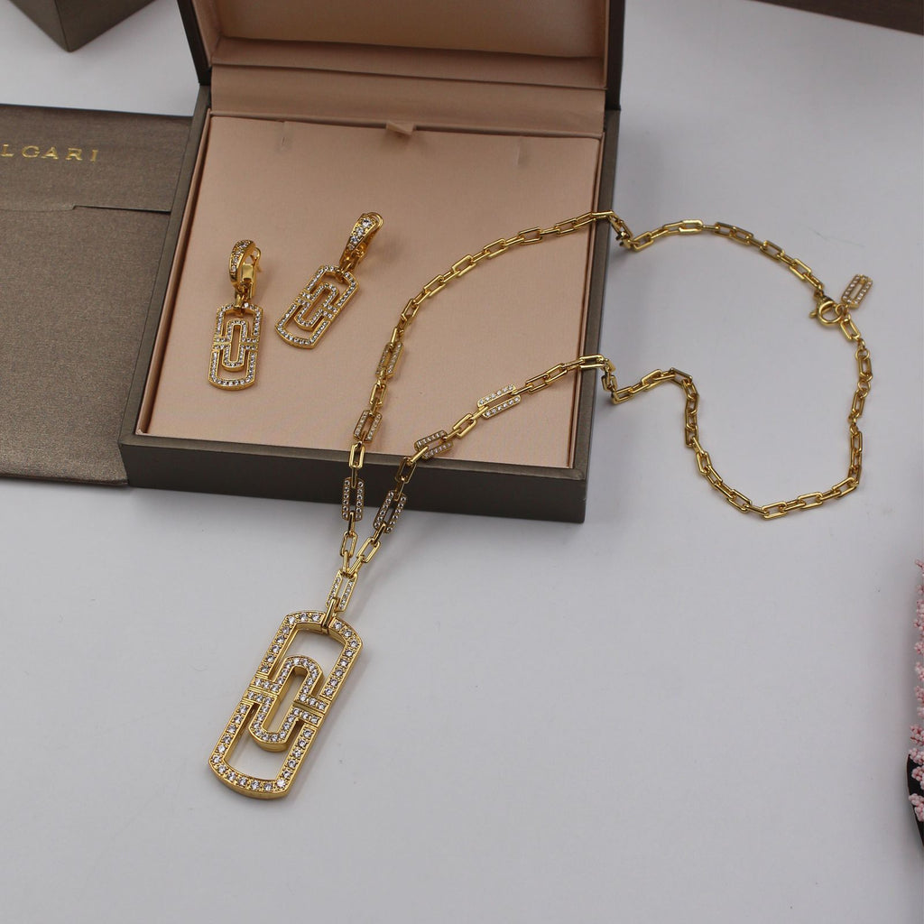 BVLGARI Rectangular Link Pendant Necklace and Earrings Set