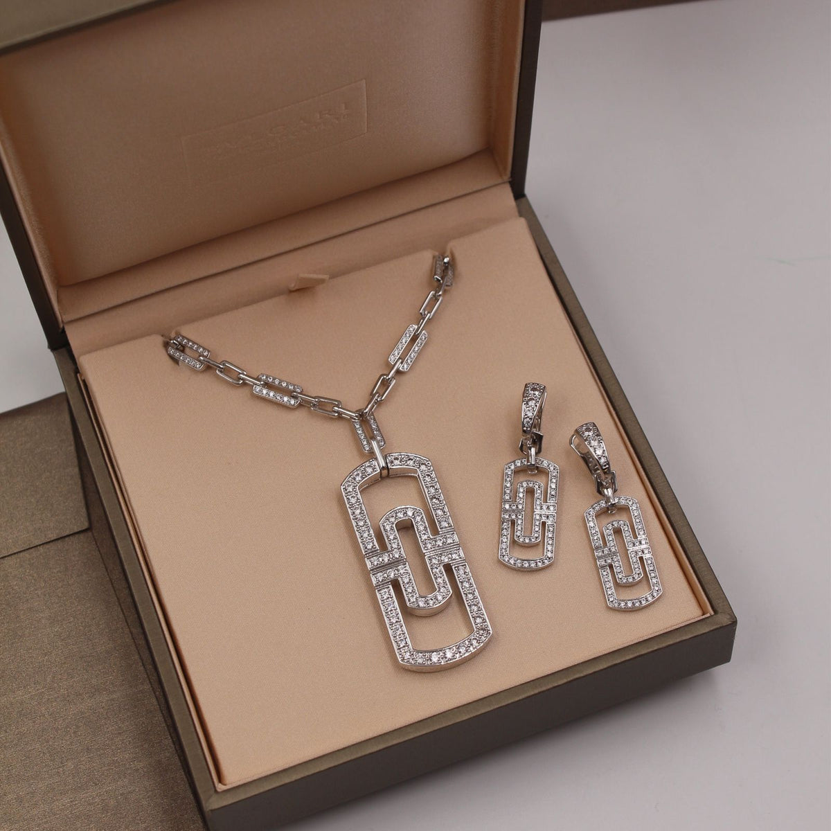 BVLGARI Rectangular Link Pendant Necklace and Earrings Set
