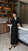SANDRO Button-Front Pleated Long Dress