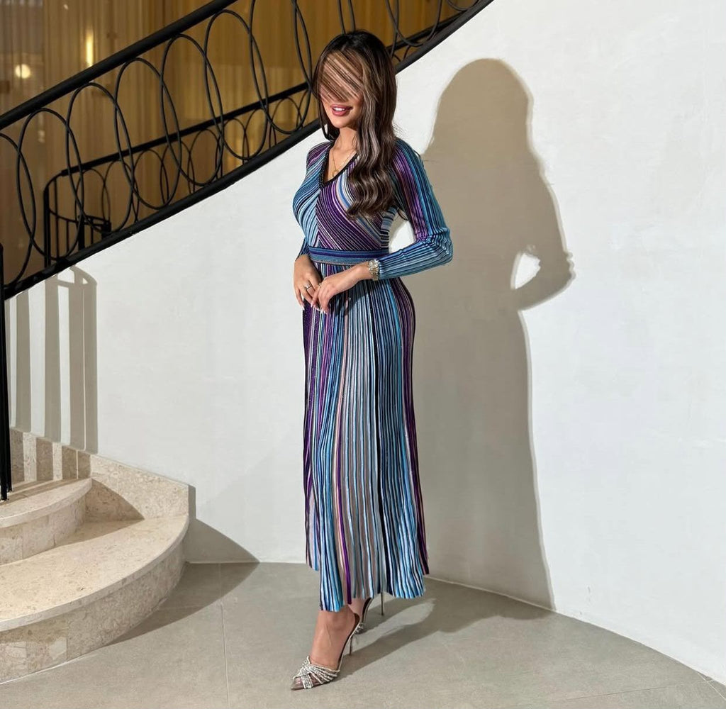 Missoni Striped Long-Sleeve Pleated Dress
