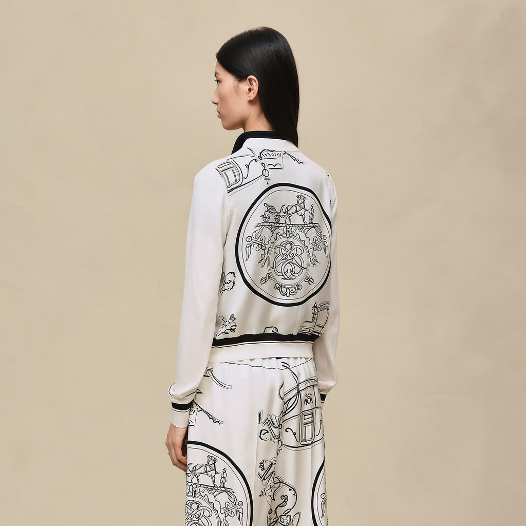 HERMES Black Drawing-Print Cardigan