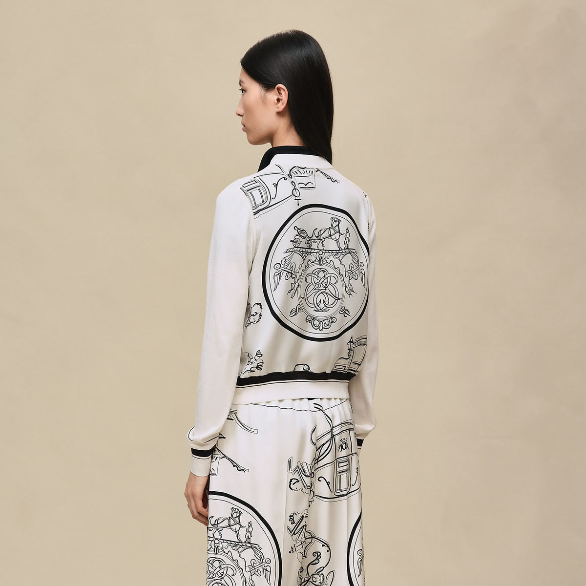 HERMES Black Drawing-Print Cardigan
