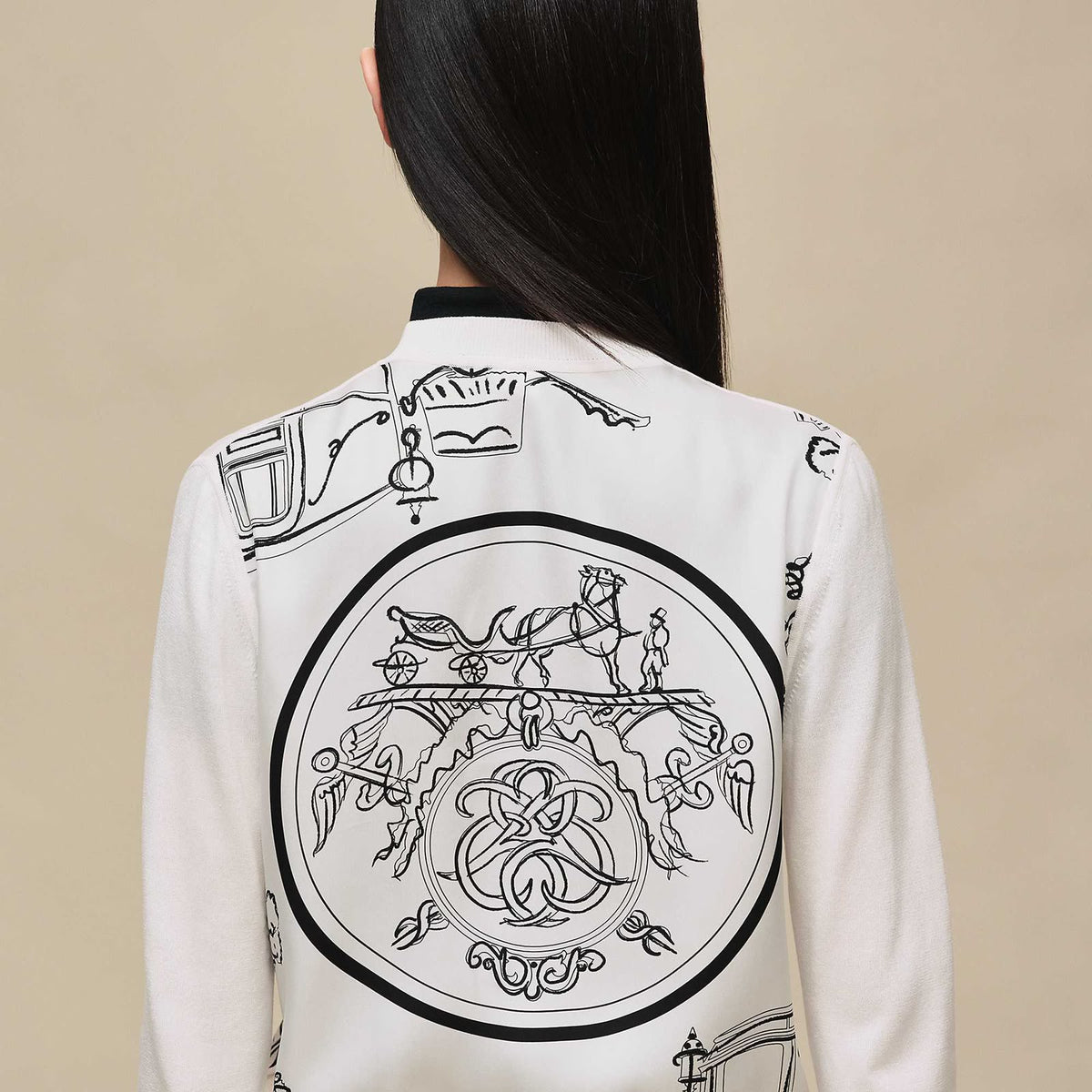 HERMES Black Drawing-Print Cardigan