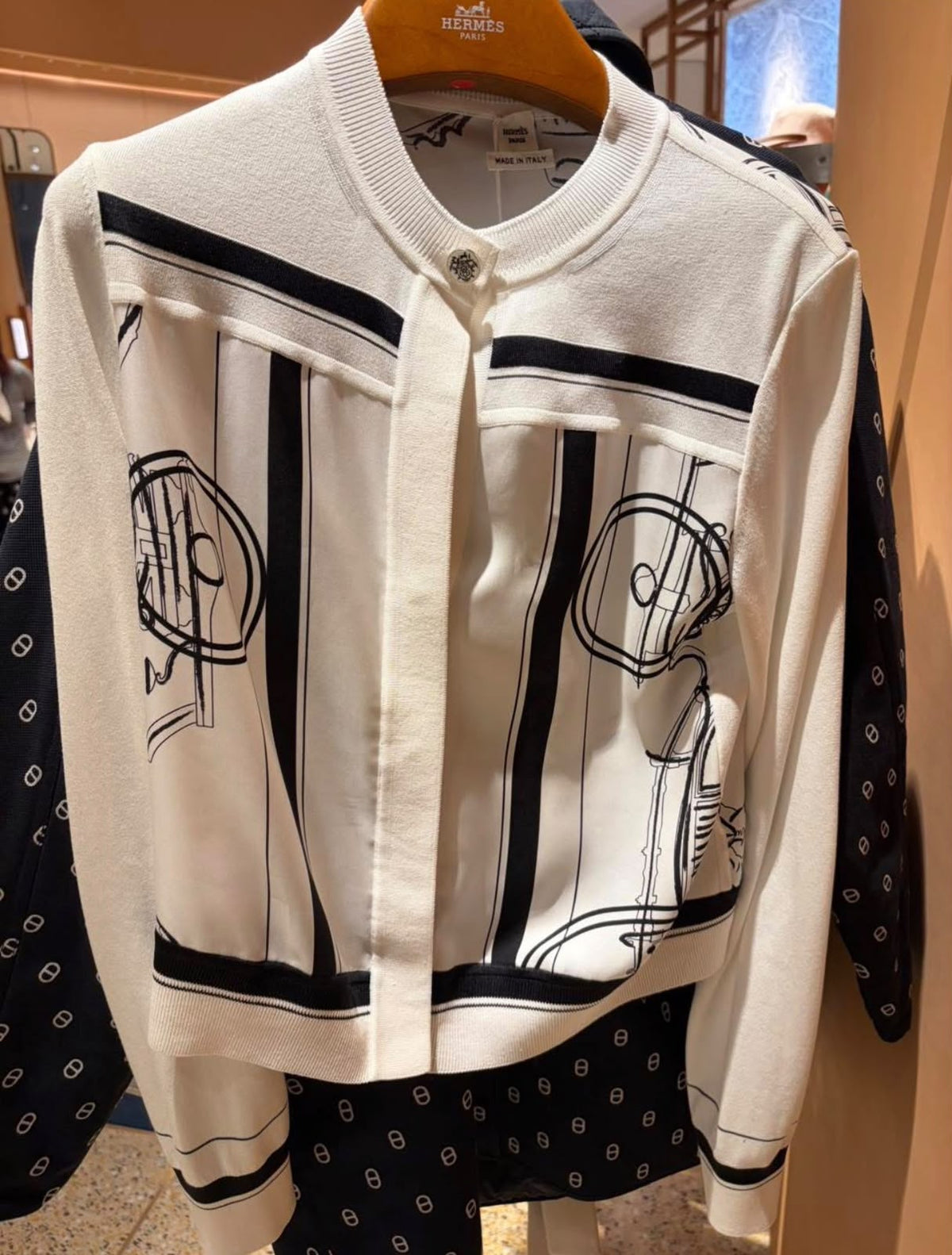 HERMES Black Drawing-Print Cardigan