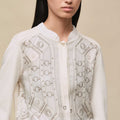 HERMES Grey Drawing-Print Pearl-Detail Cardigan