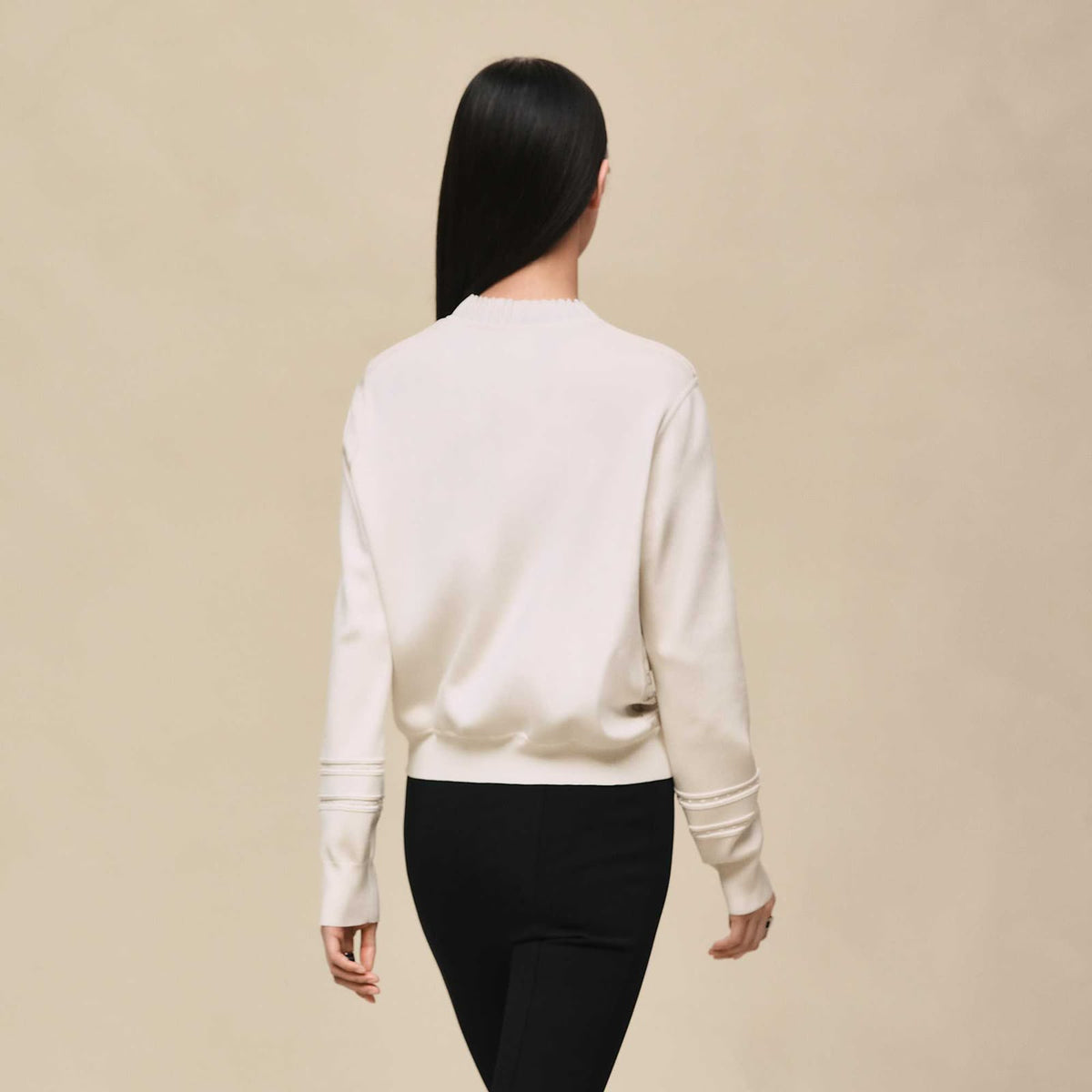 HERMES Grey Drawing-Print Pearl-Detail Cardigan