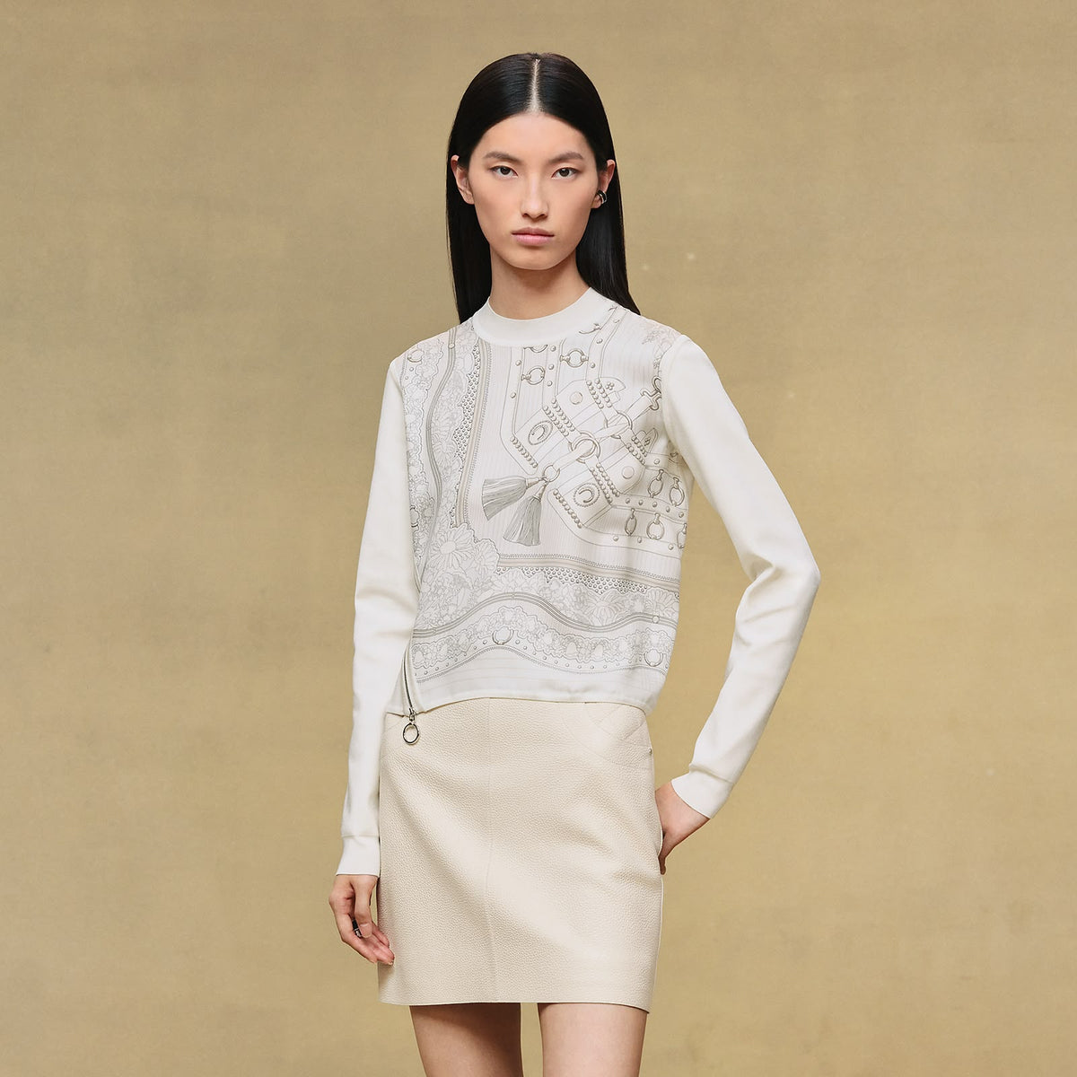HERMES Drawing-Print Side-Zip Sweater